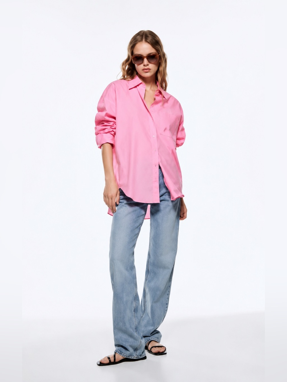 100% cotton Zara bubblegum pink oversized button down shirt